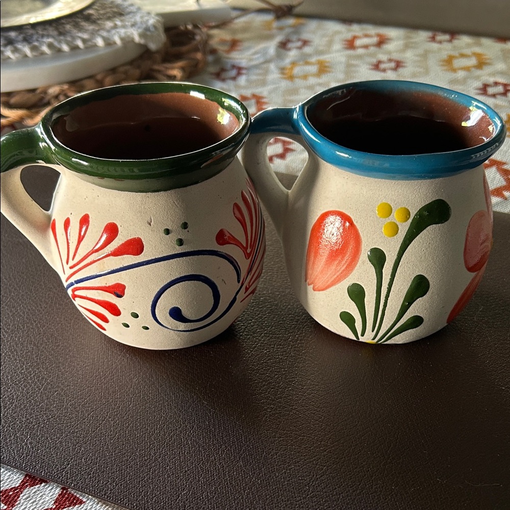 Handcrafted Ceramic Mugs - Green and Blue Floral Design
Mexican pottery